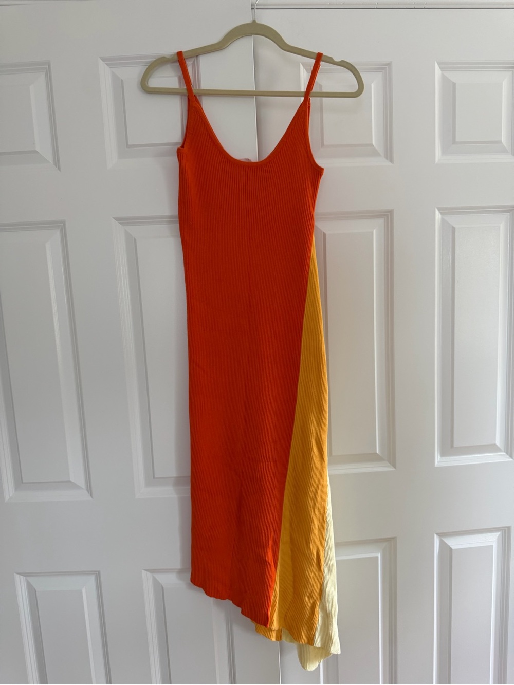 Showpo Orange & Yellow Ribbed Colorblock Midi Dress